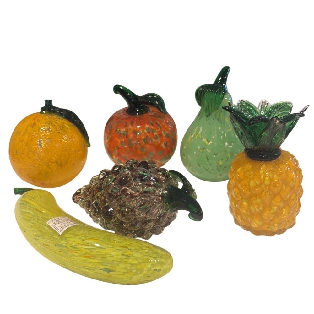 Fifth Avenue Crystal Blown Glass Fruit Set 6pc Murano Style Pineapple Grapes